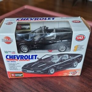 BURAGO 1/43 SCALE Corvette Convertible Toy Car - Black- NEW  Metal.